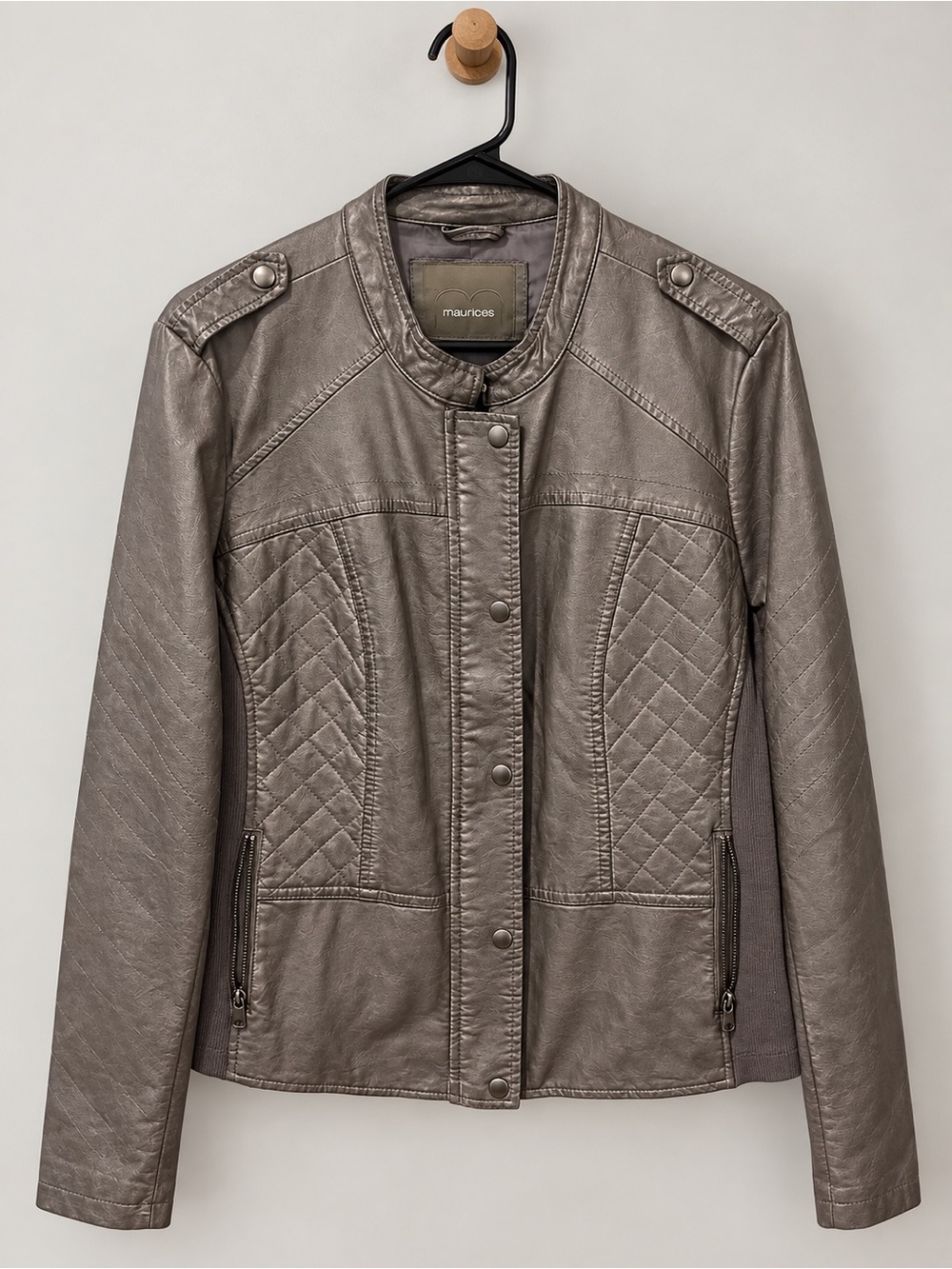 Maurices Metallic Taupe Quilted Faux-Leather Jacket